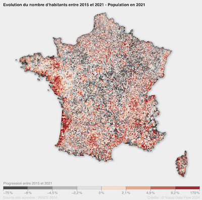 Carte de la population française au niveau communal en 2021